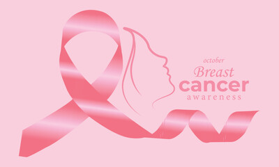 Pink ribbon silhouette of woman for breast cancer awareness