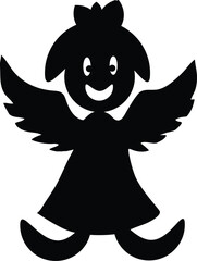 Cute cartoon angel with wings and open arms