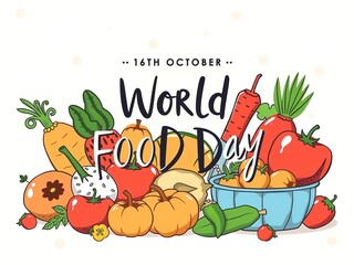 Cheerful World Food Day Cartoon Illustration Celebrating Healthy Eating and Awareness