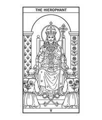 Fototapeta premium Tarot major arcana hierophant vector lineart