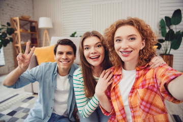 Group of young friends taking a selfie together in a cheerful atmosphere indoors