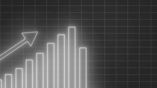 Neon Bar Chart Animation Representing Business Growth and Financial Performance, Neon Red Declining Bar Chart on Black Background