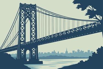 Obraz premium George Washington Bridge in New York–New Jersey, massive steel suspension span glowing against twilight skyline