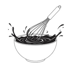 Whisk in Bowl Illustration in Minimal Style in Black and White