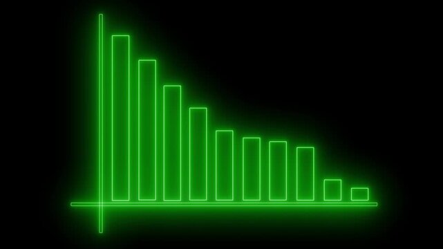 Neon Bar Chart with Downward Trend Arrow, Corporate Business Report Animation Featuring Neon Glowing Bar Graph Elements
