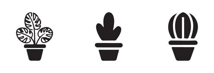 Simple potted plant, minimalist design, home decor, floral icon, logo, pot Potted Houseplant Silhouette Design,  vector illustration EPS 10.