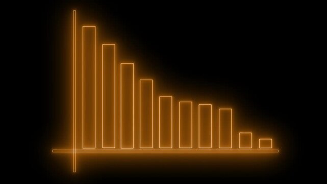 Neon Bar Chart with Downward Trend Arrow, Corporate Business Report Animation Featuring Neon Glowing Bar Graph Elements