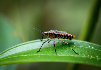 Close-up macro shots of a insect perched on a leaf.