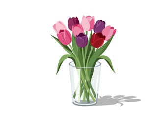 Vibrant Bouquet of Tulips in Glass Vase.