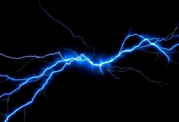 Abstract blue electric fractal lightning streaks on black background, design, cosmos