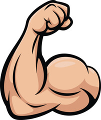 Strong flexed arm illustration, powerful bicep muscle drawing, bodybuilding fitness symbol, workout strength icon, athletic training design, healthy lifestyle gym motivation, sport