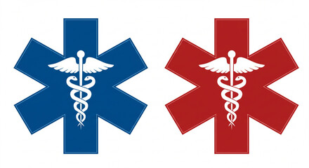 Emergency Medical Services Symbols Blue and Red Star of Life Icons for Healthcare Applications