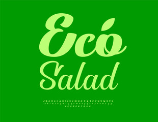 Naklejka premium Vector Green label Eco Salad. Beautiful Cursive Font. Calligraphy Alphabet Letters and Numbers set.