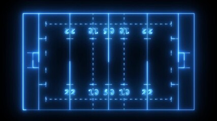 Rugby field icon animation on black background. futuristic digital icon video of a high-tech Rugby field. - Powered by Adobe