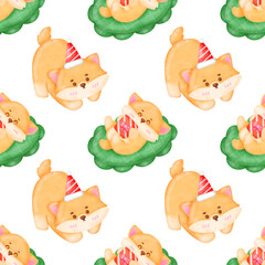 Cute seamless pattern with cute corgi dogs
