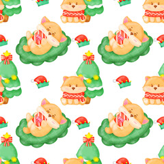Cute seamless pattern with cute corgi dogs
