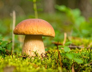Forest mushroom in mossy ground