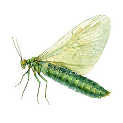 watercolor of Green Lacewing, vector, isolated on a white background.