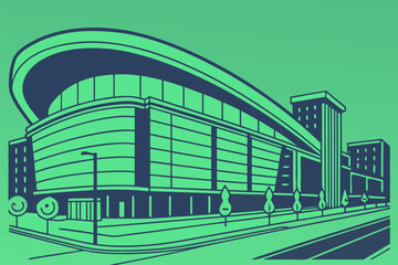 Fototapeta premium Fiserv Forum in Milwaukee, Wisconsin, sleek wave-shaped arena glowing in Bucks green lighting