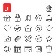 20 Minimal UI/UX Vector Icons – Essential Flat Outline Set
