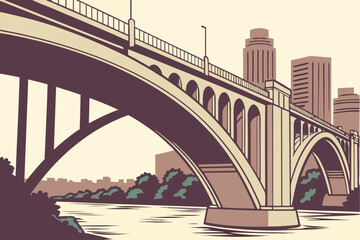 Obraz premium Franklin Avenue Bridge in Minneapolis, Minnesota, grand concrete arch with decorative railings and wide river below