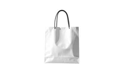 Isolated white shopping bag with black handles, presented on a dark backdrop, displaying a minimal design and clean aesthetic, emphasizing retail, commerce, and product presentation in a simple and...