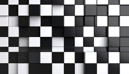 Fototapeta premium Dynamic Black and White 3D Checkered Cube Background.
