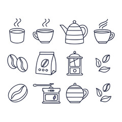 Coffee icons beverage brewing equipment steam kettle