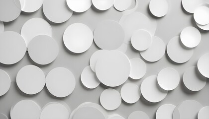 Abstract composition of white circles on a gray background.