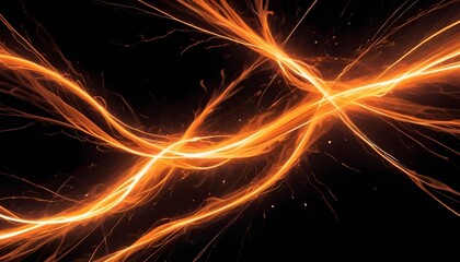 Fototapeta premium Abstract orange light trails against a dark black background.