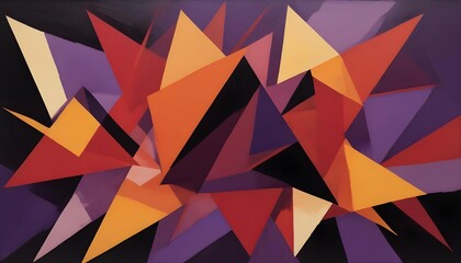 Abstract geometric composition with overlapping triangles and vibrant colors.