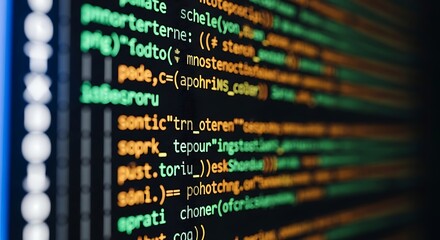 Closeup shot of computer code on a screen with colorful syntax highlighting