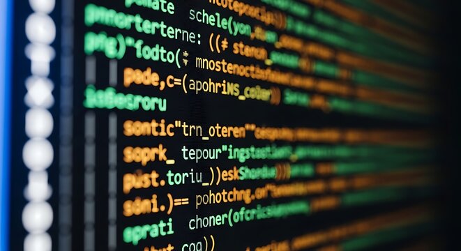 Closeup shot of computer code on a screen with colorful syntax highlighting