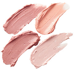 Several strokes of pastel pink clay mask smeared in thick layers, cosmetic skincare texture isolated on white background. PNG