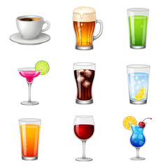 set of different drinks