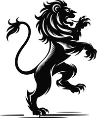 Heraldic lion vector, roaring black lion silhouette, powerful animal emblem, majestic royal beast artwork, strength courage symbol, bold graphic design illustration