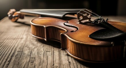 Violin on Wooden Table - A Close-Up of Musical Artistry.