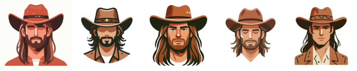 vector Avatar of a long-haired man wearing a cowboy hat