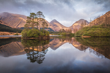 Lochan Urr Reflection, Glen Etive, Scot Pines in Glen Coe, Scottish Highlands