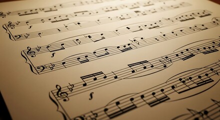 Warmly lit page of classical music notes.