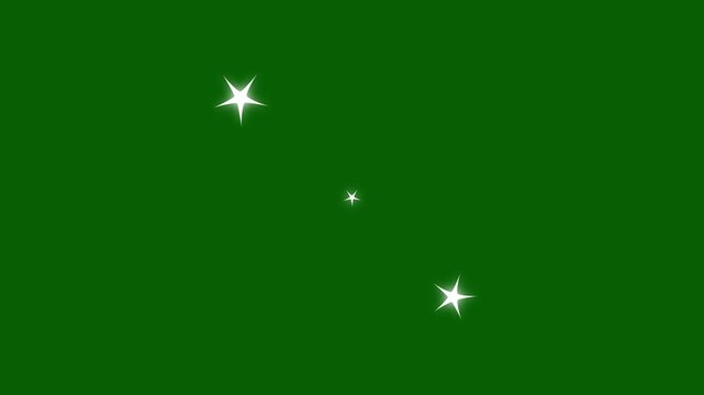 shiny glowing stars, fairy twinkle stars on green screen. Cosmic starry sky with twinkling stars. stars shine effect background animation. Shine effect sprite sheet for motion design. 4k