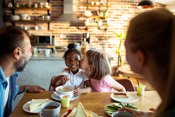 Family breakfast moment