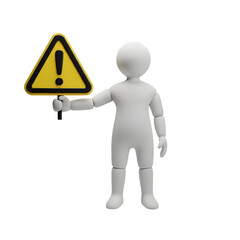 3d person with a warning sign