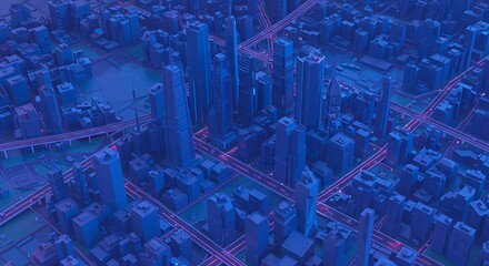 Abstract 3 d cityscape with glowing network lines futuristic concept
