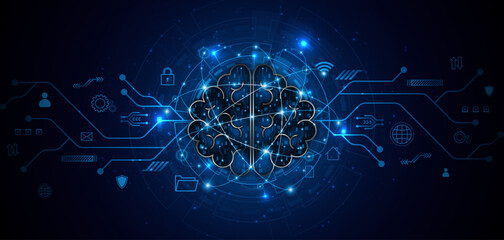 Circuit board of computer neural network or electronic artificial intelligence. Brain circuit technology. modern technology innovation concept background	