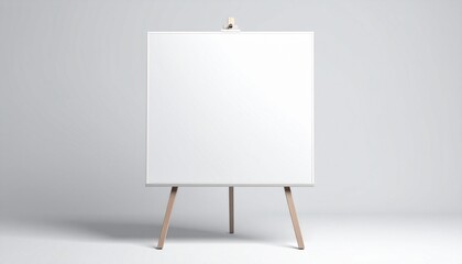 Pristine blank white art canvas on a classic wooden easel, offering a versatile empty space for artistic expression, creative design projects, and new conceptual beginnings in a studio setting