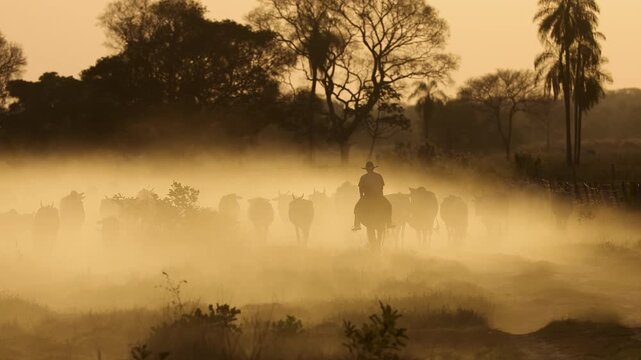 Cowboy on a ranch at sunset