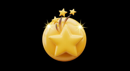 Golden Star Achievement Award Emblem with Sparkles and Celebration Elements