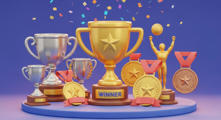 Collection of Trophies Medals and Awards Celebrating Victory and Achievement
