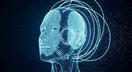 Abstract Digital Human Head Visualization Representing Artificial Intelligence and Futuristic Technology Concepts